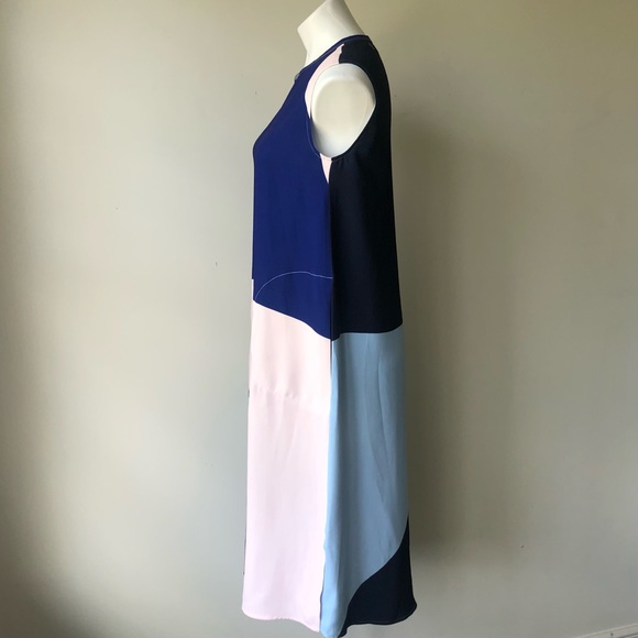 🌼 Ivy Moda Blue & Pink Color Block Minimalist A-Line Sleeveless Pocket Dress S - Picture 6 of 8